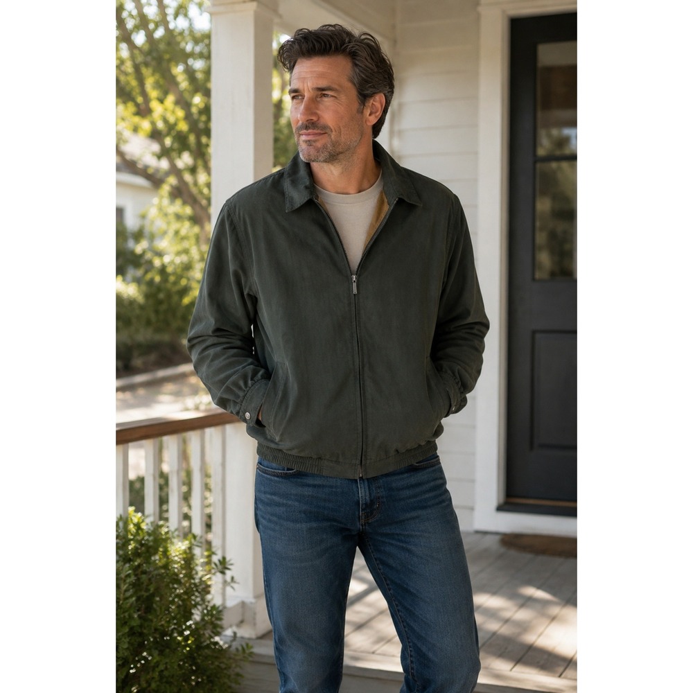 Newport Harbor Mens Faded Black Harrington Bomber Jacket Large Regular Full Zip